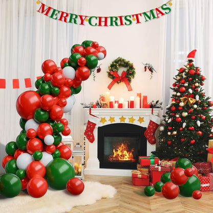 Christmas Balloons Garland Arch Kit, 129pcs Red Green White Balloons Kit Different Size,Red and Green Latex Balloons for Christmas New Years Party Decorations