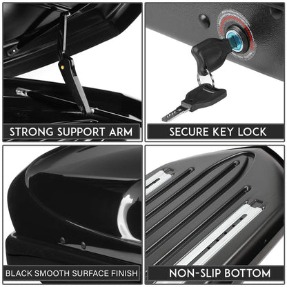 DNA Motoring Rooftop Cargo Box Carrier + Adjustable Aluminum Roof Rail Cross Bars, Lockable Waterproof Hard Shell Top Mount Carrier with Lock & Keys, Universal Fit, Black, PT-ZTL-8139-BK