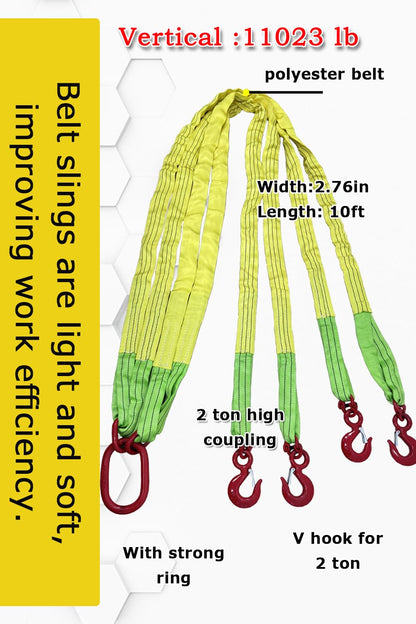 Four Leg Bridle Web Sling 10ft 11023lb Web Slings Belt Type with Hook 3.0 m 5000 kg Light Weight and Flexible Capacity Steel Sling[4leg 5.0t 3m]
