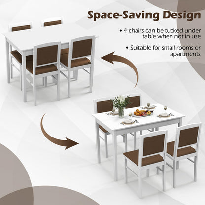 Giantex 5-Piece Dining Table Set for 4, Wooden Kitchen Table and Chairs with Solid Rubber Wood Legs, Padded Seat & Backrest, Space Saving Dinette Set for Home Dining Living Room, Breakfast Nook