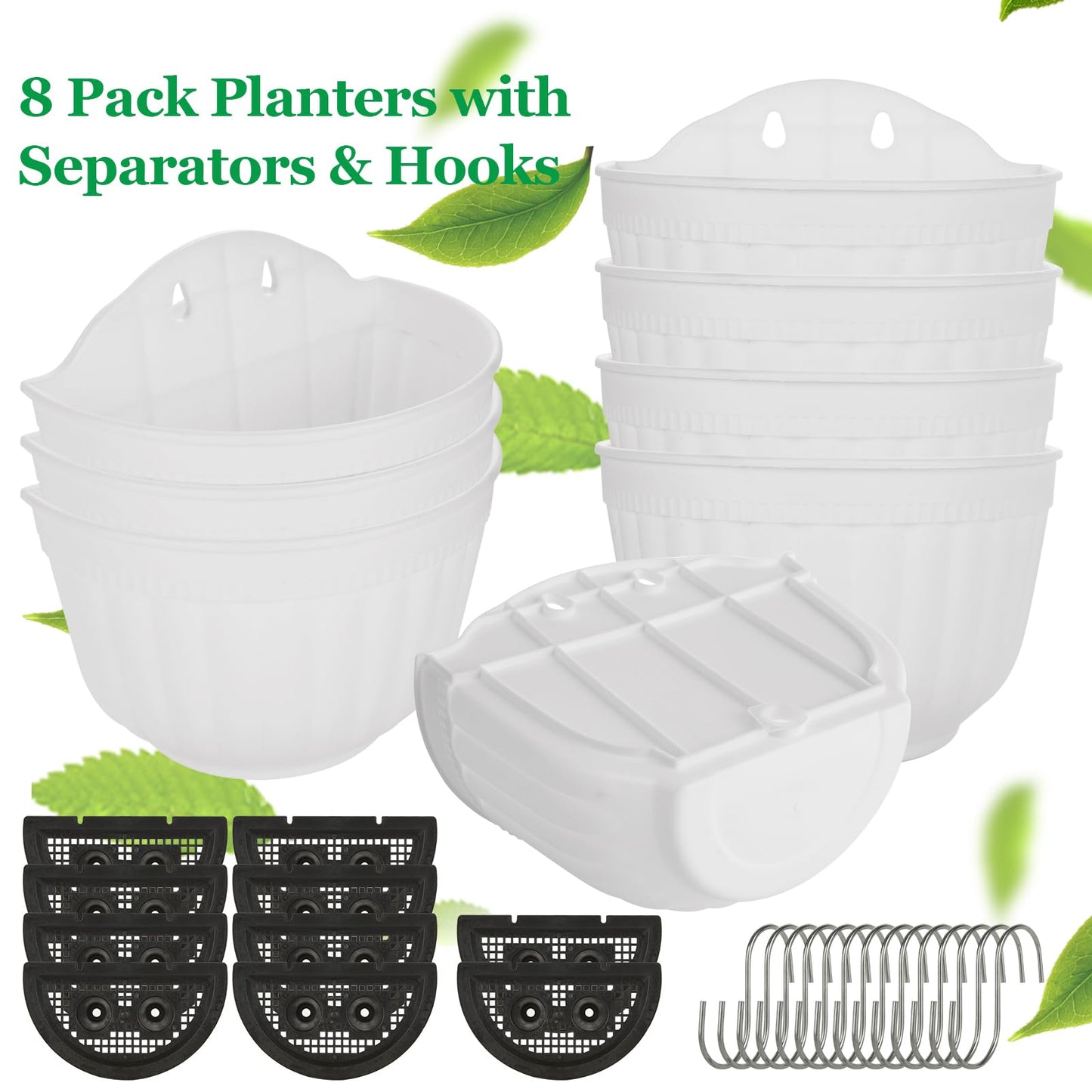 AKOLAFE 8 Pack Vertical Wall Planters for Indoor Plants Living Wall Planter Outdoor Walls Plant Holder with Hook White Walls Hanging Planter Resin Flower Pot Basket for Garden Railing Balcony Fence