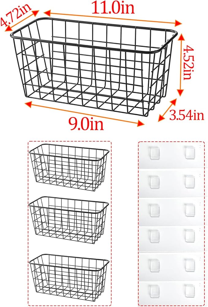 3 Set LeleCAT Adhesive Over the Cabinet Door Wire Baskets
