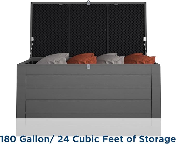 Cosco Outdoor Living 88180BGY1E Cosco Outdoor Patio Storage, Extra Large, 180 Gallons, Charcoal Deck Box, Black/Gray