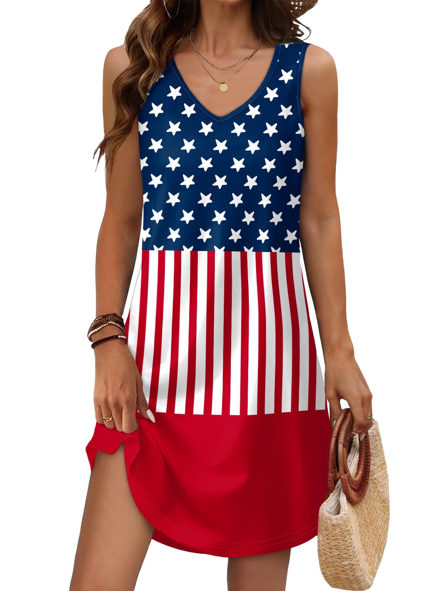 Aokosor Womens Summer Dresses 2025 Loose V Neck Sleeveless Dress Sundresses Swimsuit Coverup