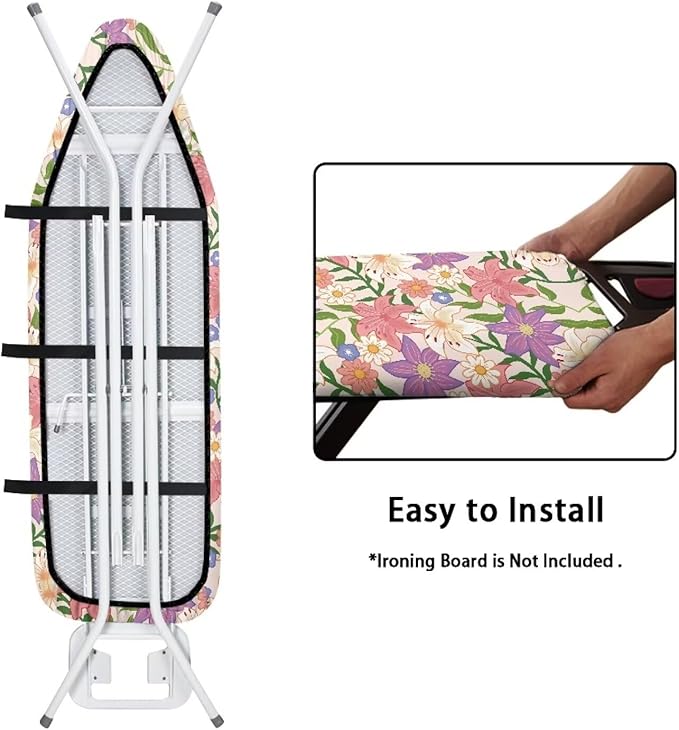 Colorful Flowers Ironing Board Cover and Pad 15 x 54 Heavy Duty Iron Board