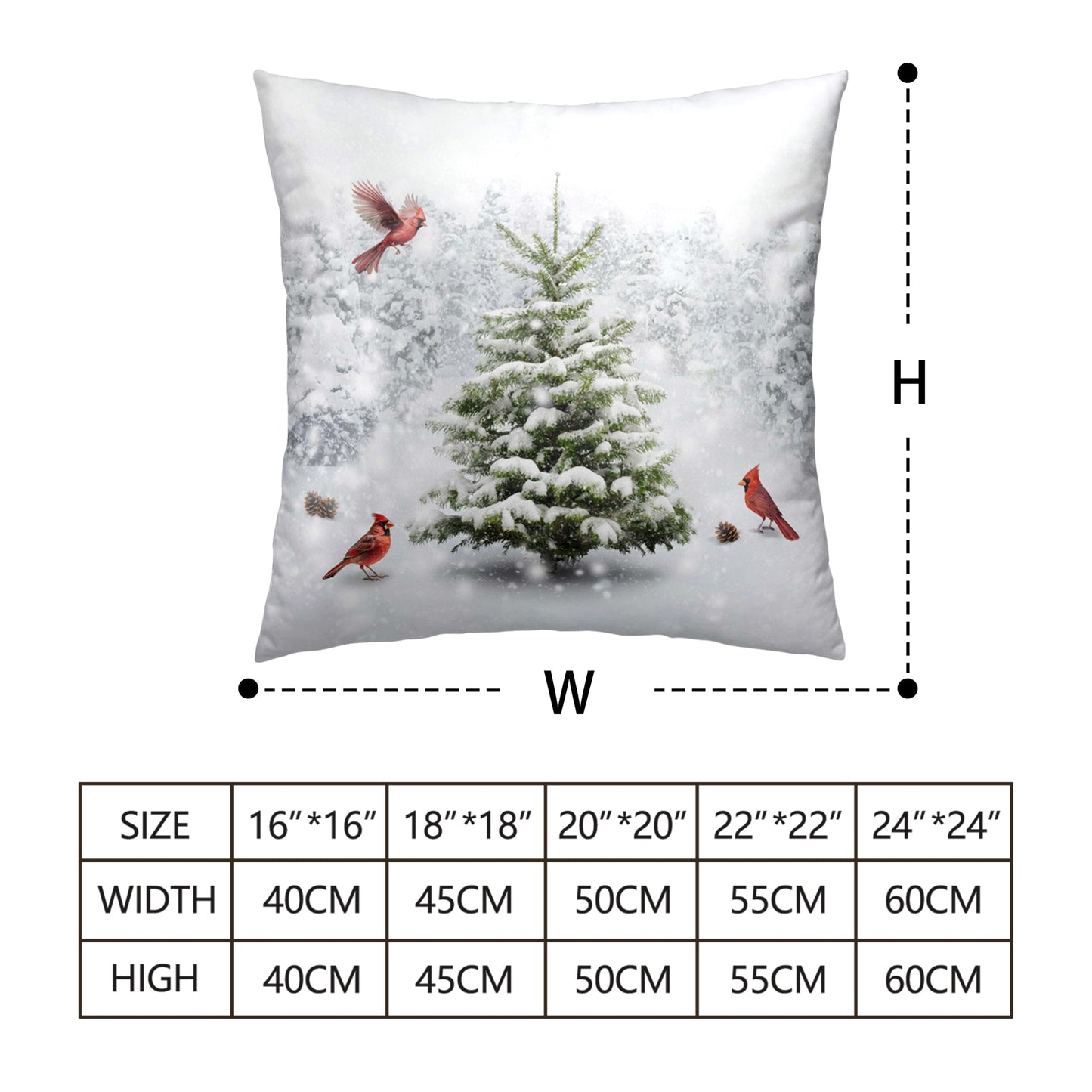 Kwlegh Winter Throw Pillow Covers 18X18 Snowy Natural Forest Decorative Pillow Case Set of 2 Green Pine Tree with Cardinal Birds Cushion Case for Couch Living Room Patio