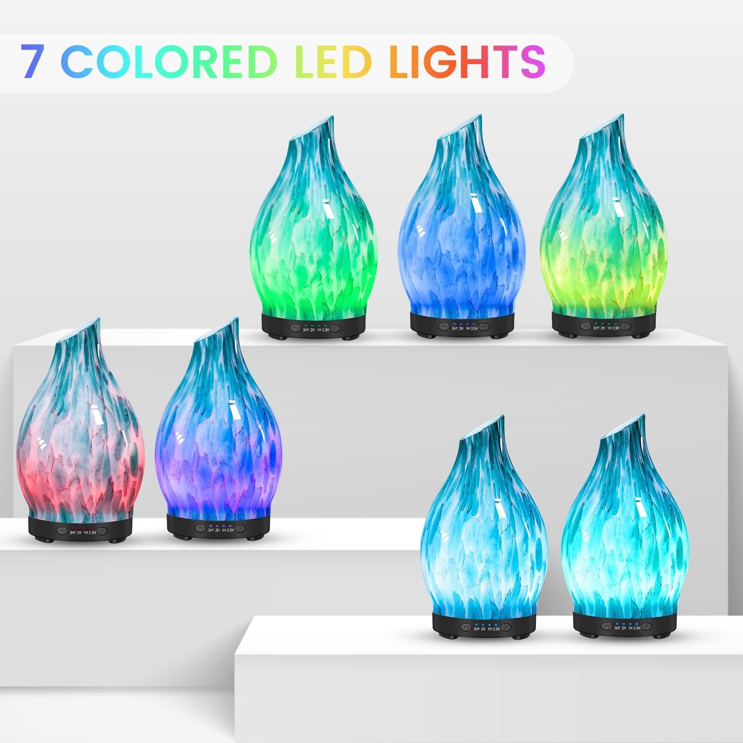 120ML Essential Oil Diffuser, 3D Glass Aromatherapy Diffuser with Auto Shut-Off and 7 Color LED Lights, Ultrasonic Mist Humidifier with 4 Timer for Home Office Bedroom (3D Fireworks)