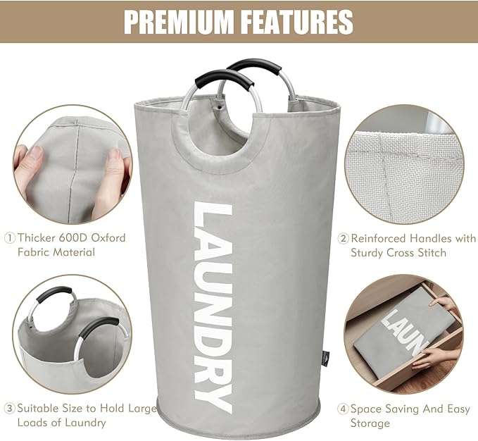 DOKEHOM 90L Large Laundry Basket, Collapsible Laundry Bag, Freestanding Tall