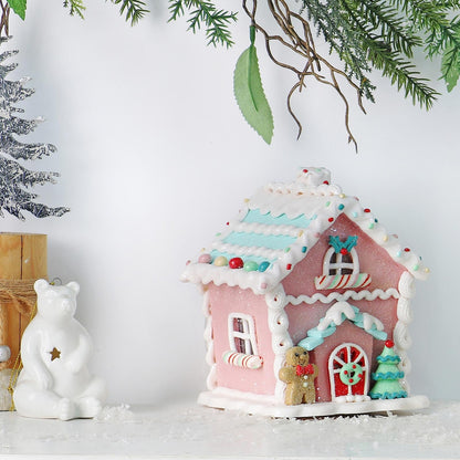 Season 2 Season Christmas Decorations 5.9" LED Gingerbread House Xmas Village Ornaments with Gingerbread Human Cookie and Christmas Pine Tree for Home Decor Holiday Decor