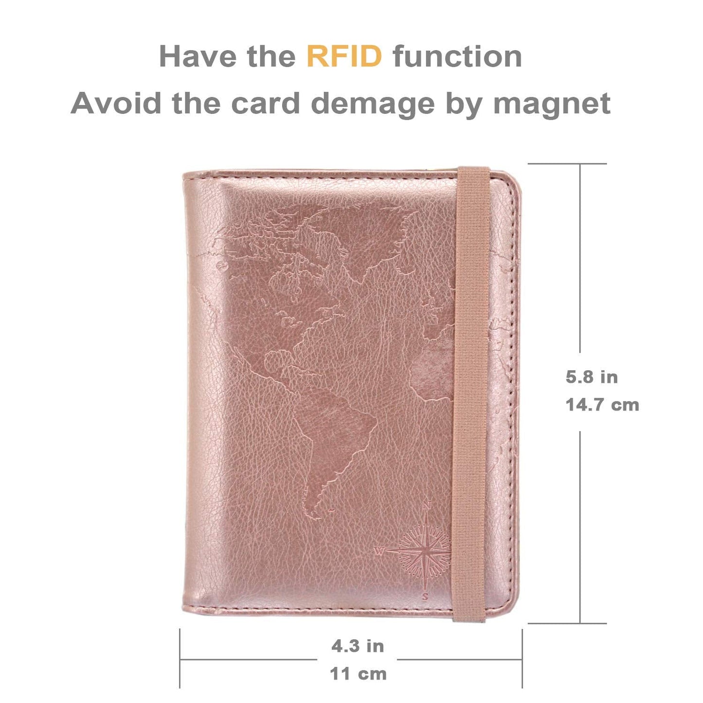 kandouren RFID Blocking Passport Holder Cover Case,Passport Wallet for Men & Women,best gifts for travelers,credit card and ID holder wallets,travel accessories, Rose gold world, Minimalist