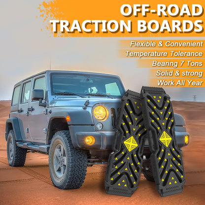 Traction Boards Recovery Boards (Pair) – 42″ × 14″ PA66 Off-Road Tracks with 34 High-Strength Contrasting-Color Spikes, Flip-Shovel & Jack-Base Design, Tow Strap – Sand, Mud, Snow 4×4 SUV ATV Truck