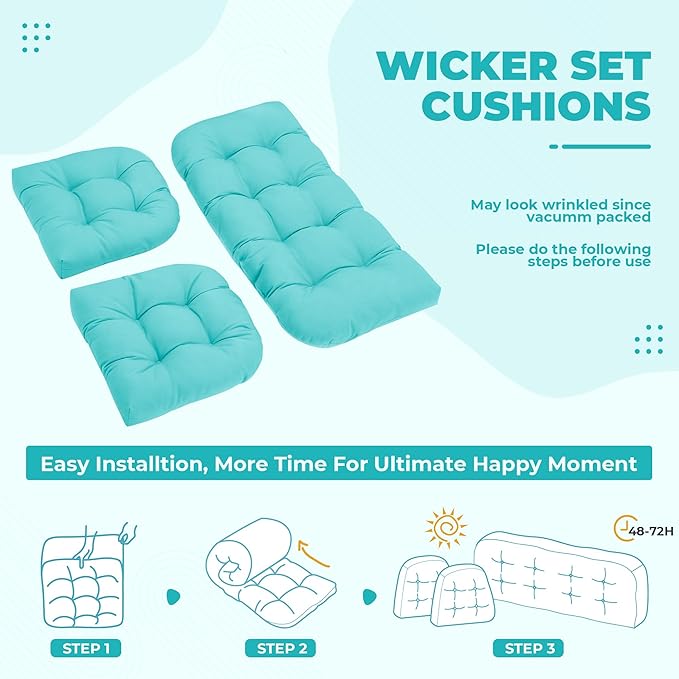 DANGHOOGY Wicker Chair Cushions, Waterproof Outdoor Loveseat Cushions