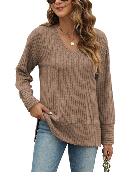 JomeDesign Womens Sweaters Long Sleeve V Neck Shirts Loose Casual Fashion Tops