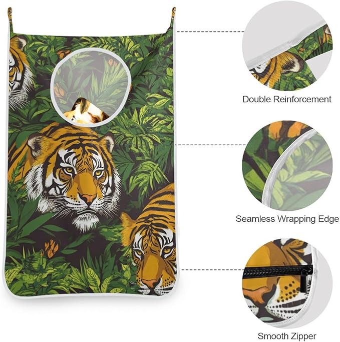 Hanging Laundry Hamper with Stainless Steel Hooks, Oxford Fabric Printing Door