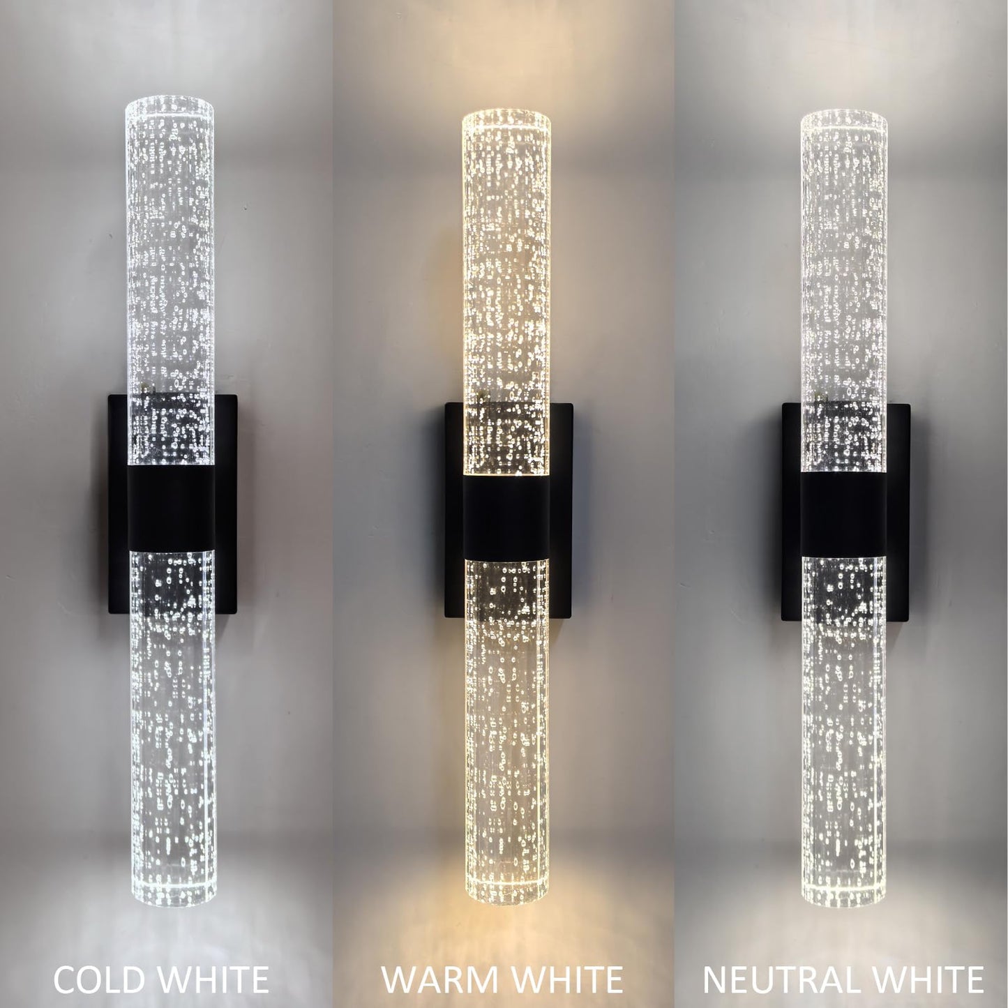 Battery Operated Crystal Wall Lights Rechargeable Set of 2 with Remote | Narrow Base Wireless Bubble Crystal Rod Wall Sconces Vanity Lights for Bathroom Bedroom Living Room (2 Pack, Black, 15.5'')