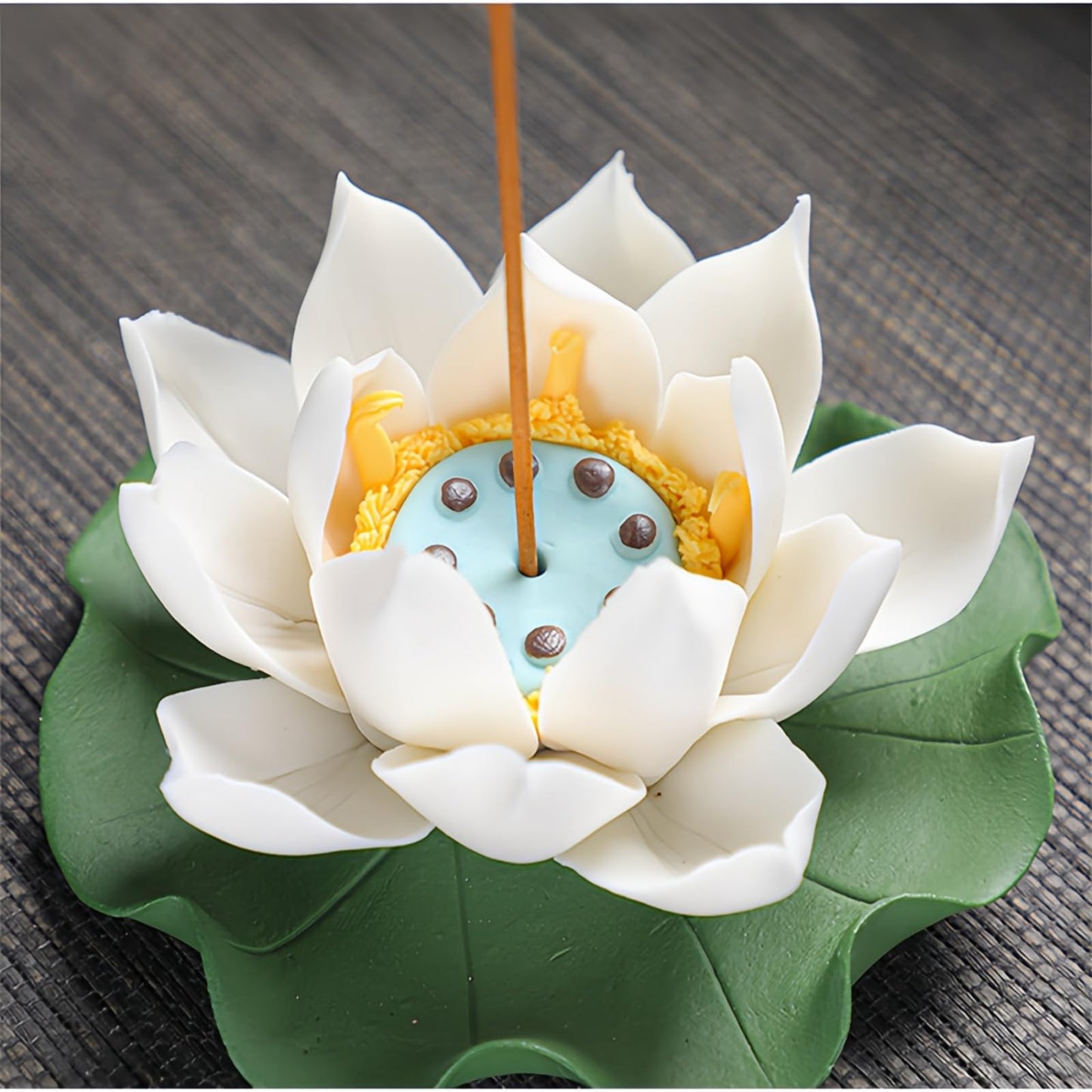 Lotus Incense Holder for Mosquitos - White Ceramic Bloom with Leaf Tray, Aromatherapy Decor, Meditation Gift Set, Zen Home Office Desk Altar Decor (Handmade, Ash Catcher, Unique Holiday Present)