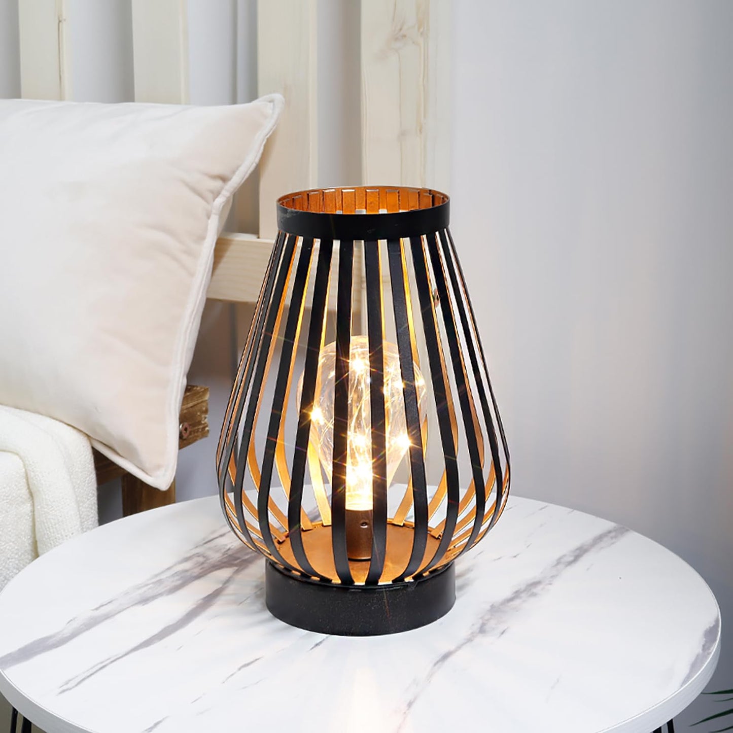 JHY DESIGN Metal Cage LED Lantern 8.7''H Battery Powered Cordless Accent Light with LED Edison Style Bulb Great for Weddings Parties Patio Events Indoors Outdoors Christmas Decorations