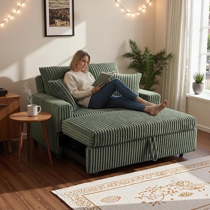 3 in 1 Convertible Sofa Bed，52.8" Pull Out Couch