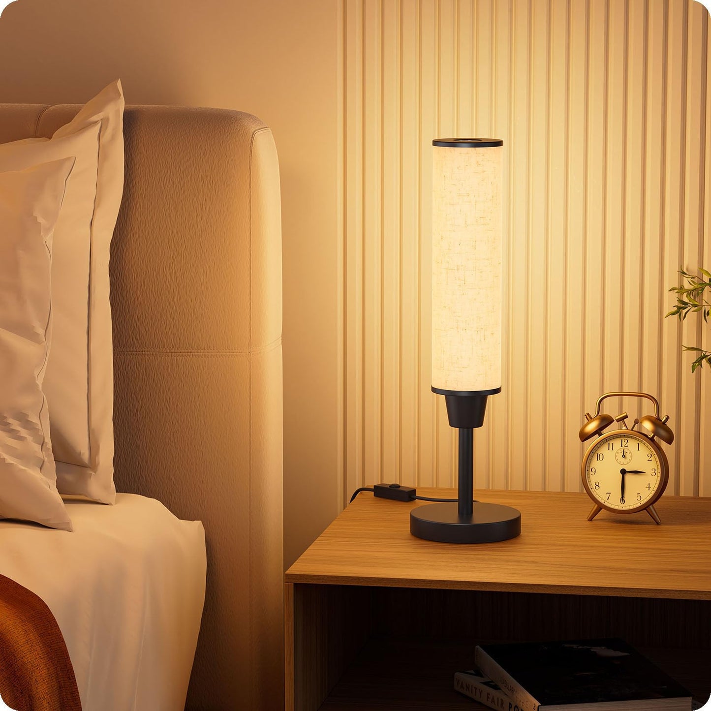 Nukanu Table Lamp with Remote，Bedside Lamps for Night Stands, Nightstand Lamp with Adjustable Brightness (10%-100%) and Color Temperature (3000k-6000k),Small Lamp for Bedroom (Black - Beige Linen)