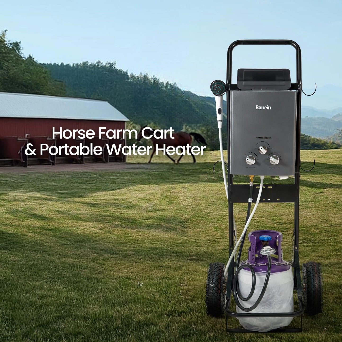Ranein Dolly Hand Cart for Portable Tankless Water Heaters, Material Handling Truck，Mobile Hot Water Washing Station, Pet Grooming, Horse Stables, Hunting Camp & Camping