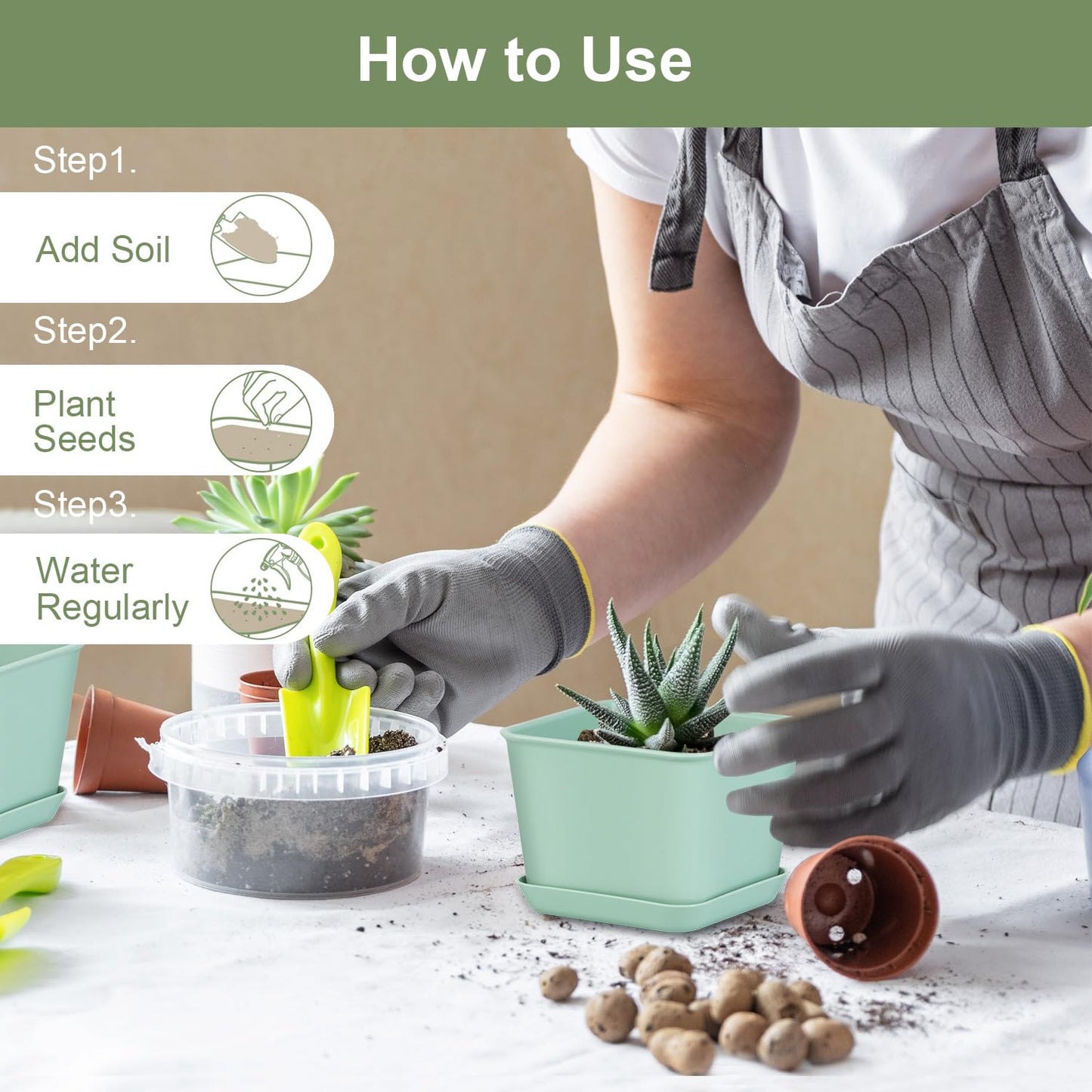 Oliz Herb Garden Planter Indoor Kit Pots for Indoor/Outdoor Plants 4 Packs Windowsill Plant Pots with Drainage and Tray, Window Pot for Indoor Plants (Green)