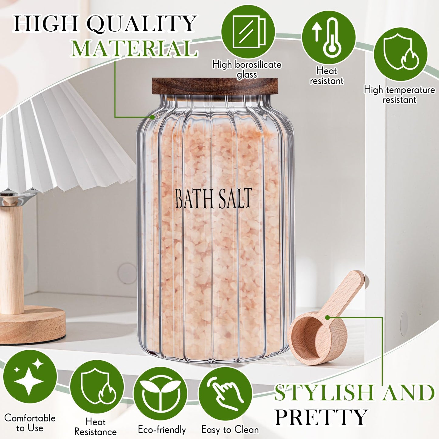 Maxdot 2 Pack 94 oz Large Bath Salt Container with Scoop Glass Bath Salt Jar with Wooden Lid, Large Bathroom Glass Jar Canister Airtight Storage Jars Bathtub Accessories for Bathroom Decor