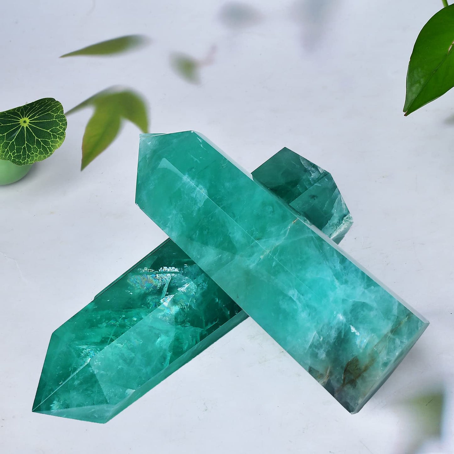 FZBHRO Large Green Fluorite Quartz Towers Crystal Point Obelisk 6 Faceted Healing Crystal Stone Wand for Beginer Meditation Gift 2.2-2.6 Pound