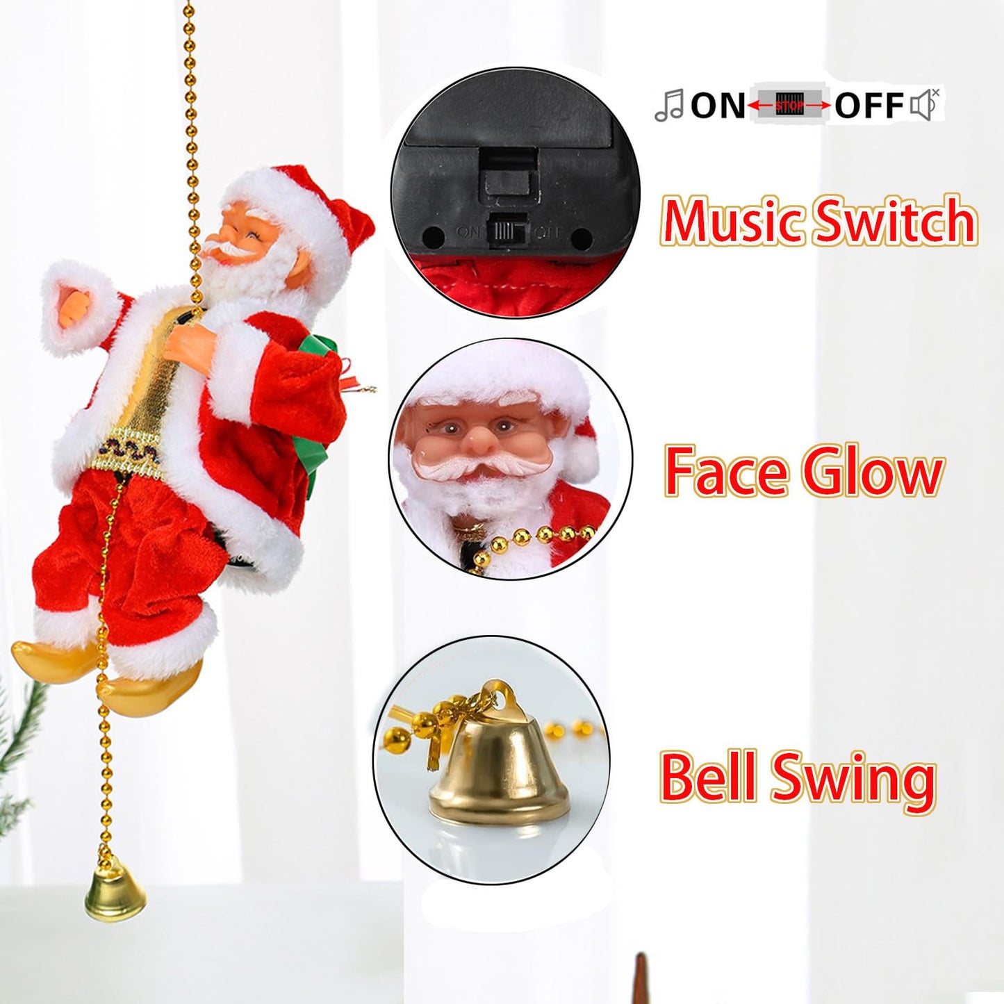 2Pcs Santa Claus Musical Climbing Rope, Electric Christmas Climbing Santa Rope Decoration Climbing Santa Claus Doll Toy with Christmas Music, Climbing Santa Rope for Home Party Wall Tree Decoration