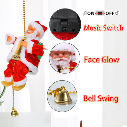 2Pcs Santa Claus Musical Climbing Rope, Electric Christmas Climbing Santa Rope Decoration Climbing Santa Claus Doll Toy with Christmas Music, Climbing Santa Rope for Home Party Wall Tree Decoration