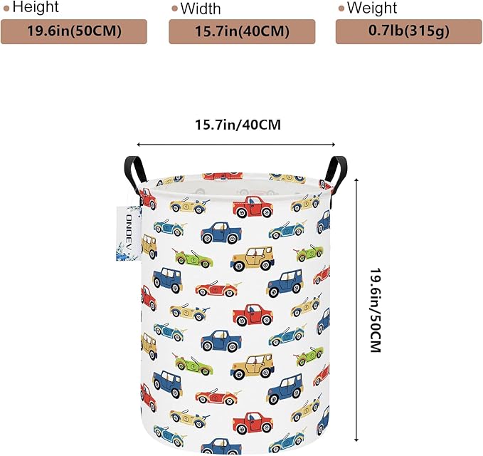 Round Foldable Kids' Racing Cars Laundry Hamper Boys Gift Basket Vehicles