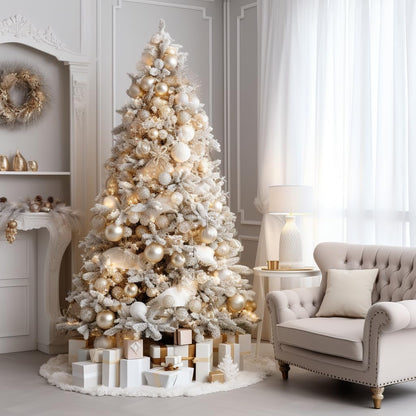 AISENO 48 Inch White Faux Fur Christmas Tree Skirt, Luxury Plush Tree Base Cover for Holiday Party and Home Christmas Decor