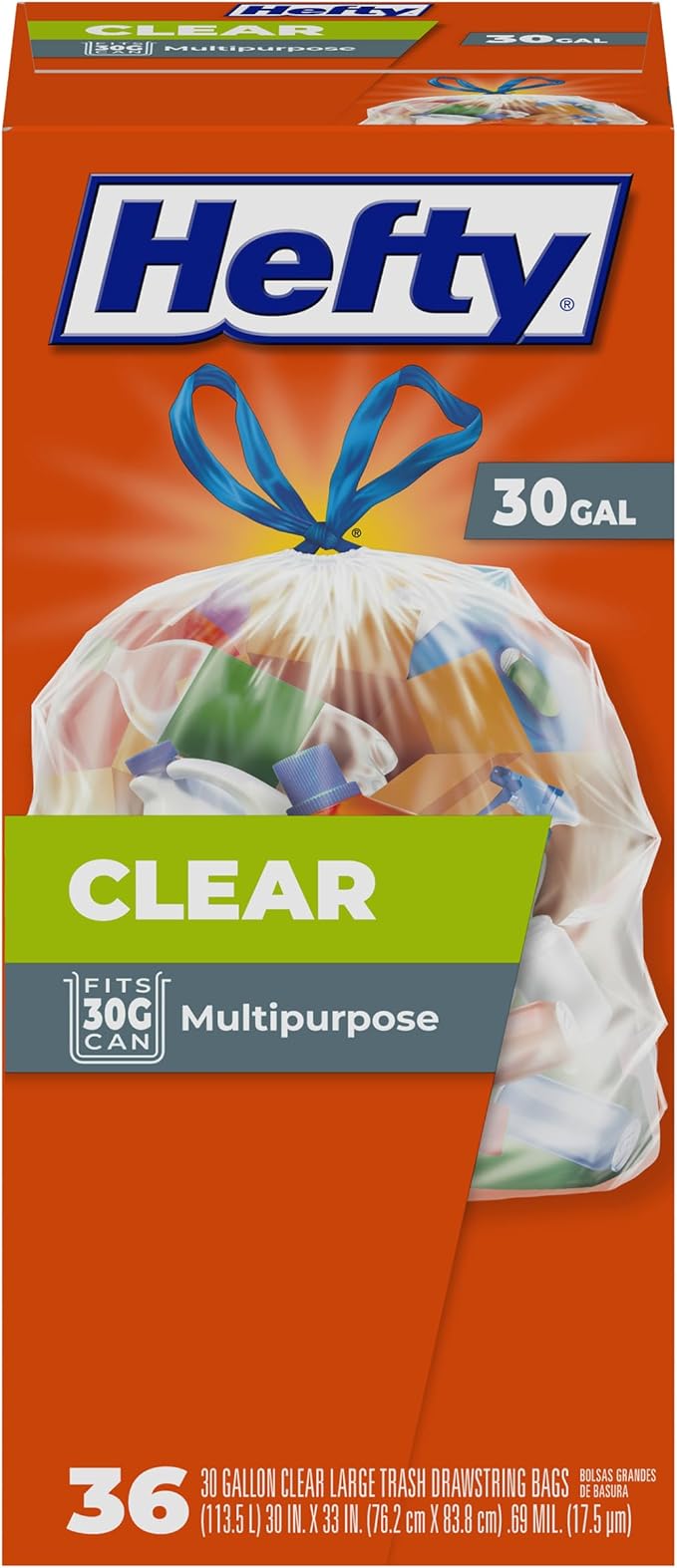 Hefty Clear Trash Bags, 30 Gallon