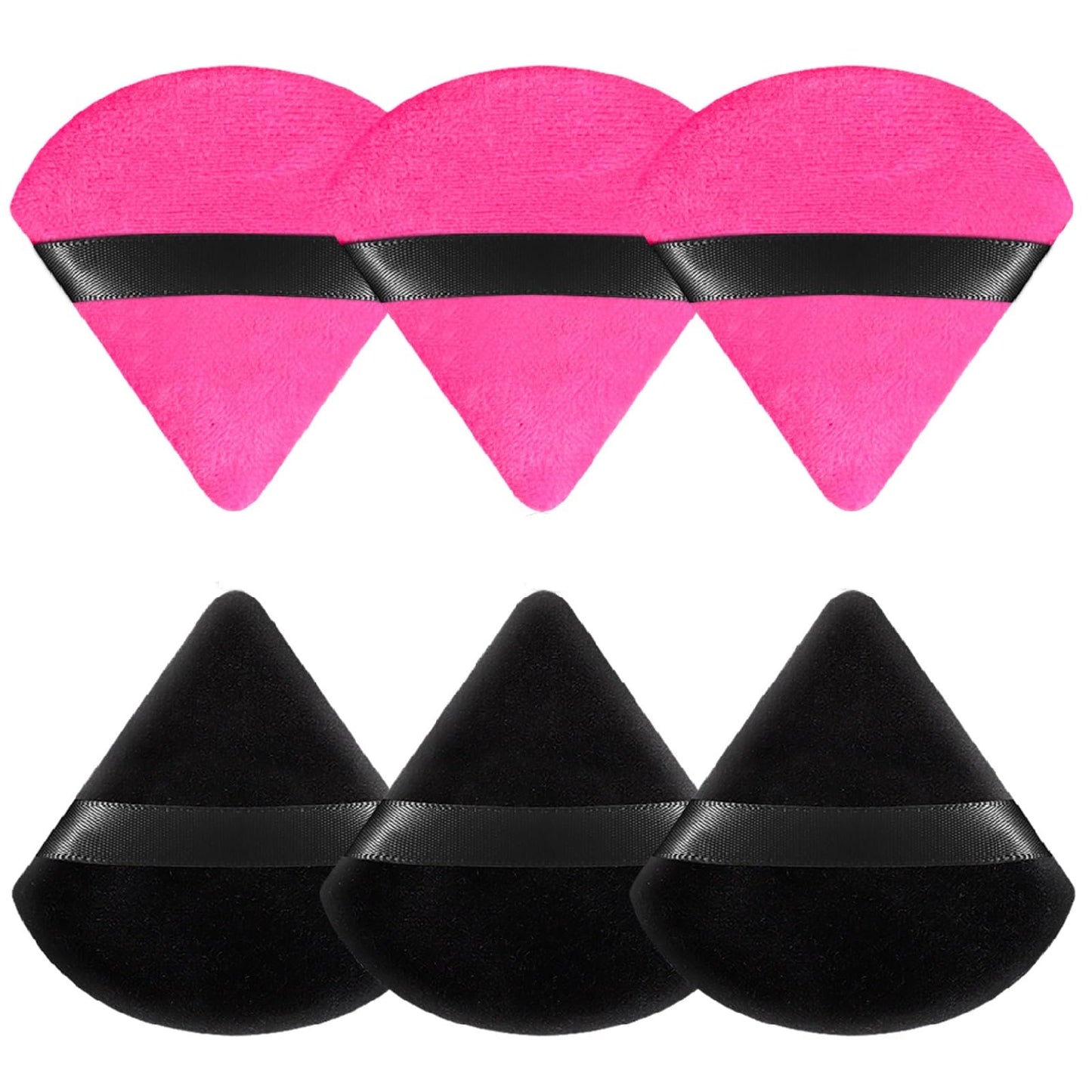 Pimoys 6 Pieces Powder Puff Face Makeup Sponge Soft Velour Triangle Powder Puffs Beauty Sponge Stocking Stuffers for Loose Powder (Black, Pink)