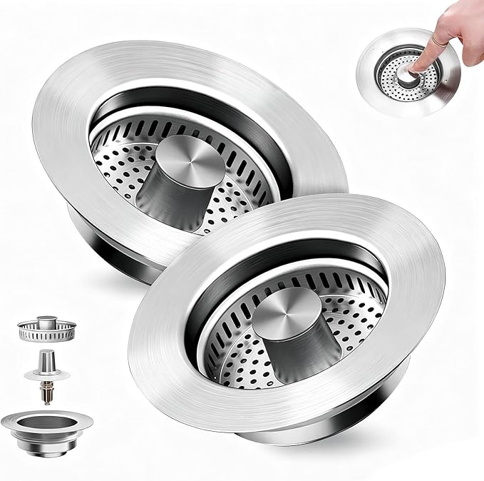 Kitchen Sink Drain Strainer 3-in-1, Pop-Up Stopper & Anti-Clogging Basket
