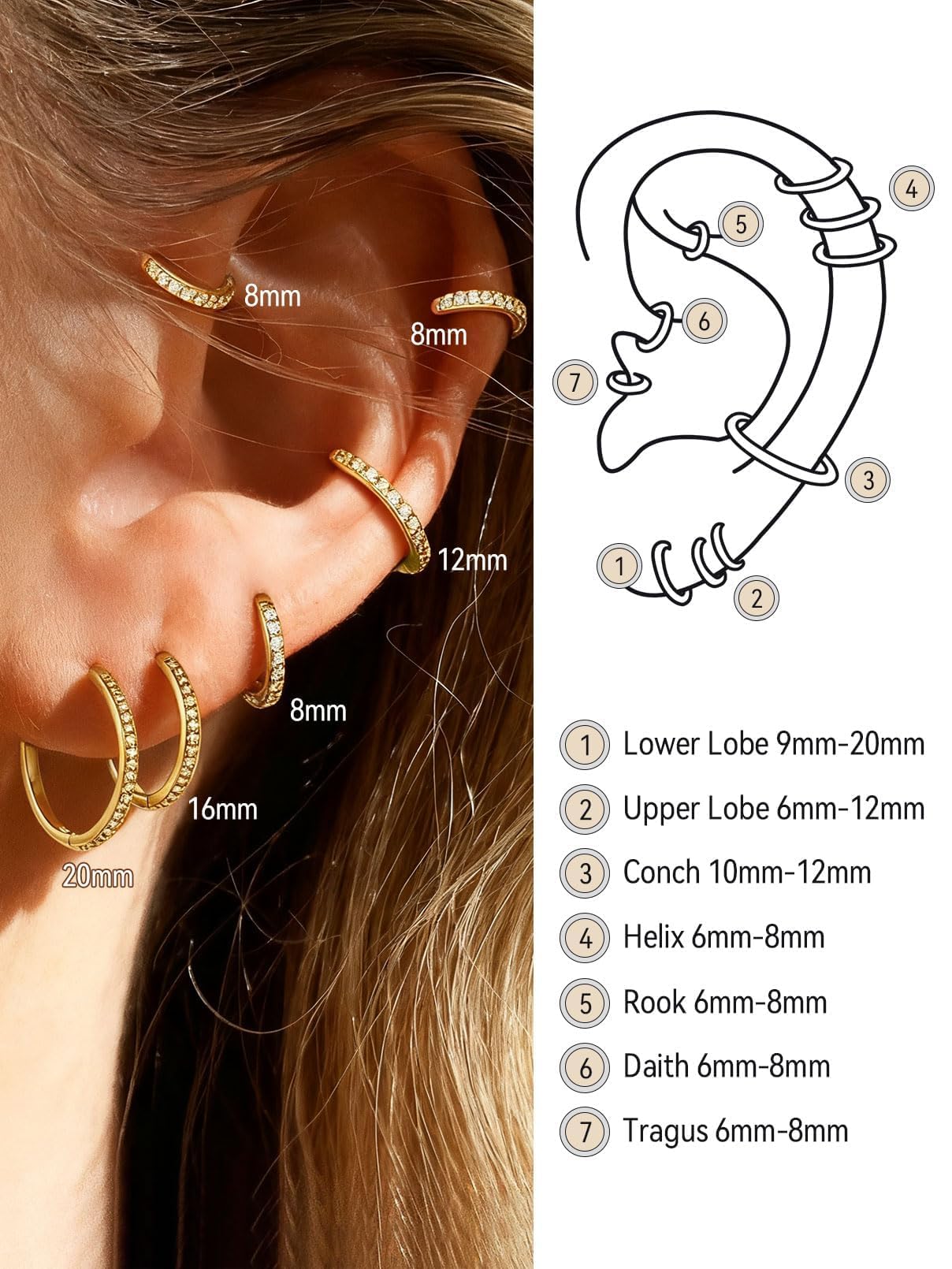 FaithHeart Cubic Zirconia Hoop Earrings for Women, 14K Gold Hypoallergenic Huggie Hoop Earrings, Small Cartilage Earrings for Women 16mm, Send Gift Box