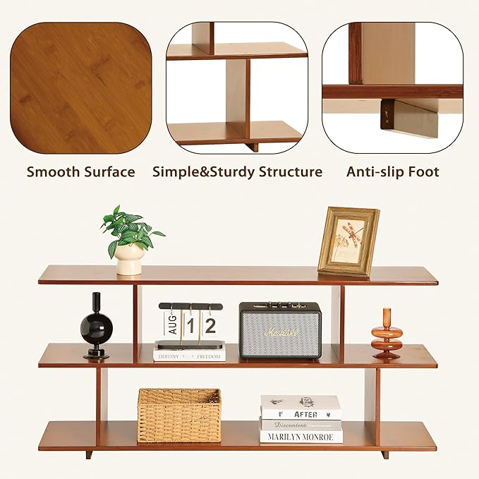 Bamboo TV Stand for TVs up to 55", 3 Tier Accent Entertainment Center