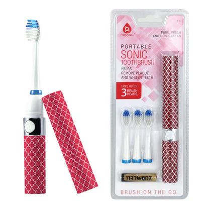 Pursonic Portable Sonic Toothbrush Battery Operated, Battery Included, 3 Brush Heads Included, 22,000 Strokes Per Minute, Brush On The Go (Blue)