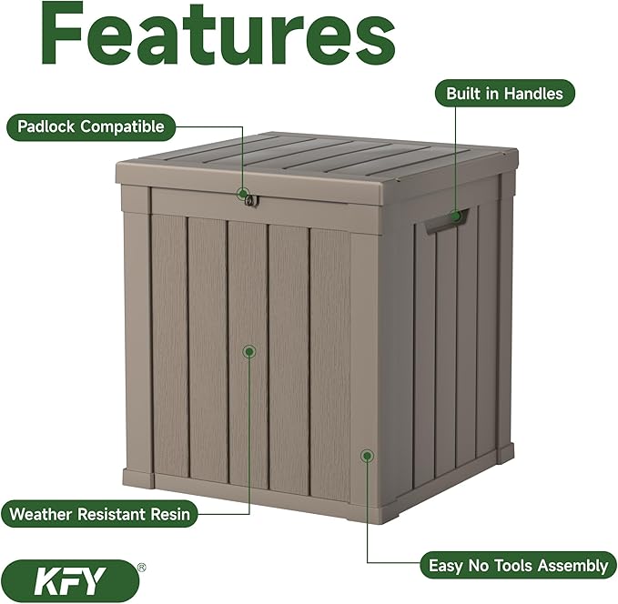 50 gallon deck box,All-weather resin material outdoorstorage box easy to install and portable,Suitable for indoor and outdoor scenes (light brown)