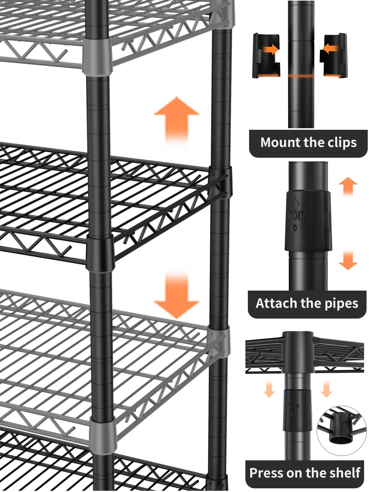 Golpart 5 Tier Heavy Duty Adjustable Storage Shelf Organizer Storage Metal Shelves Garage Wire Shelving Unit Pantry Rack 18" D x 36" W x 71.25" H,Black