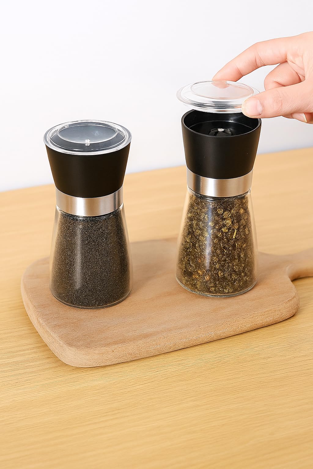 Premium Herb and Spice Grinder – Manual Glass Jar with lid with Adjustable Ceramic Burr, Portable Coffee Bean Grinder, Pepper Mill, Salt Grinder, Seed Grinder and Kitchen Spice Crusher