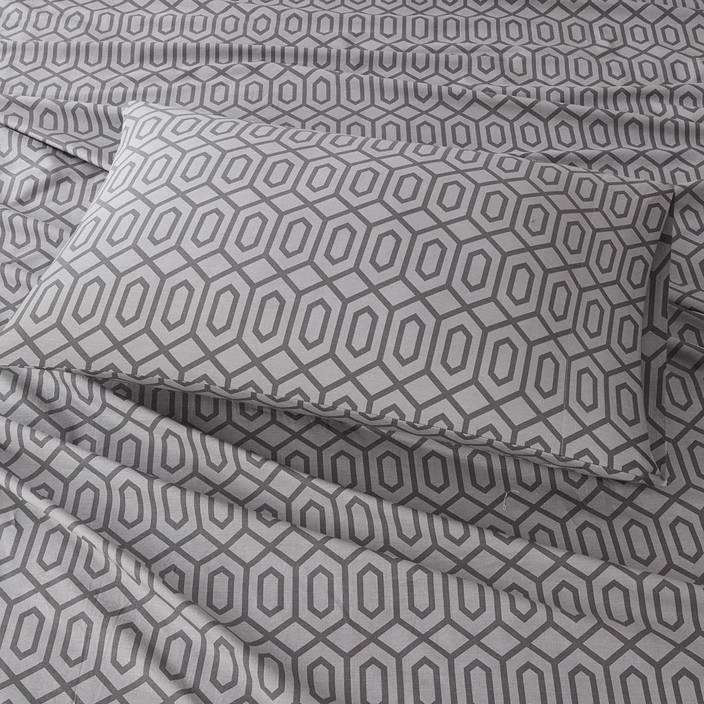 Comfort Spaces 100% Cotton Sheet Set Breathable, Lightweight, Soft with 14" Elastic Pocket Fits up to 16" Mattress, All Season Cozy Bedding, Matching Pillow Case, Cal King Diamond Sliver 4 Piece