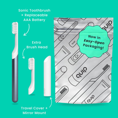 Quip Metal Sonic Electric Toothbrush for Adults - Time Travel & Soft Bristles with Travel Case & Replacement Brush Head - 3 Month Battery Life - Indigo