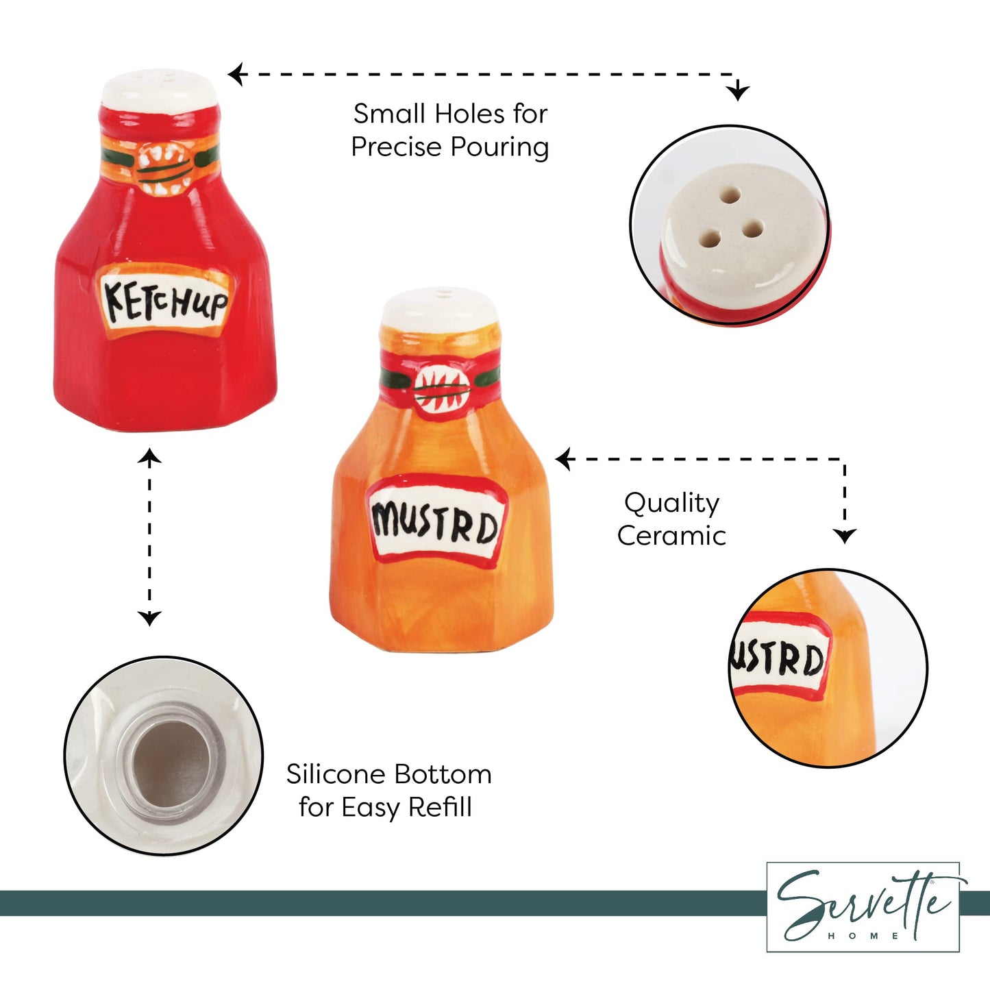 Novelty Ceramic Vegetable Salt and Pepper Shakers Set - Ketchup & Mustard