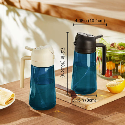 TrendPlain 16oz/470ml Blue Glass Olive Oil Sprayer for Cooking - 2 in 1 Olive Oil Dispenser for Kitchen Gadgets, Air Fryer, Salad, and BBQ - Black