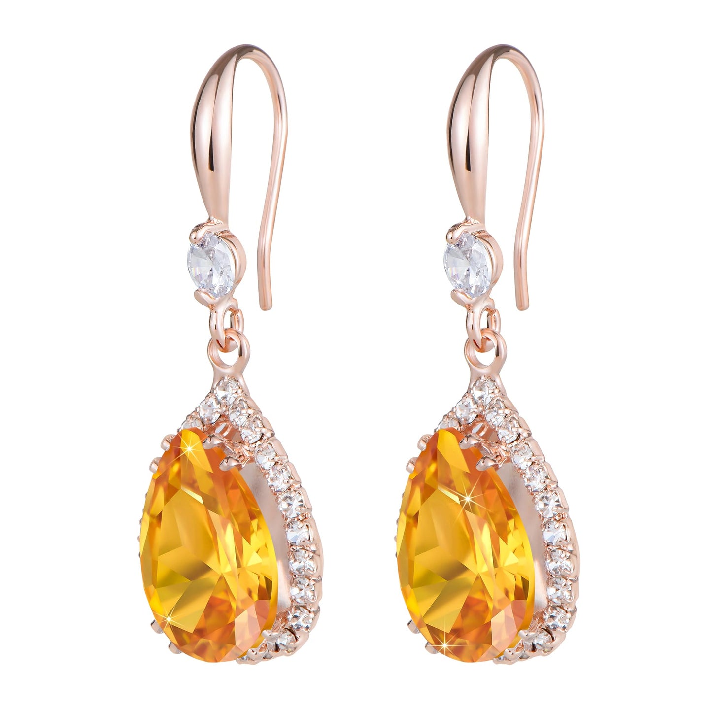 Linawe Rose Imitation Gold Plated Yellow Earrings for Women, Imitation Diamond Dangle Drop Chandelier Rhinestone Lab Created Citrine Cubic Zirconia Fake Crystal Wedding Earrings