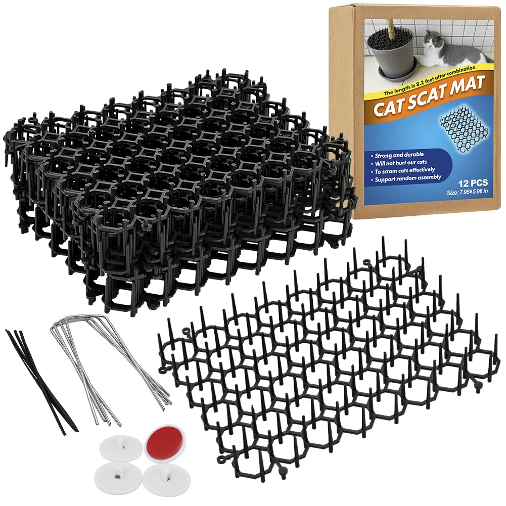 Ley's Vitervi Scat Mat for Cats, Cat Deterrent Mat with Spikes for Indoor/Outdoor, Pet Repellent Mats, Dog Network Digging Stopper Prickle Strip, 12 Pack/Set