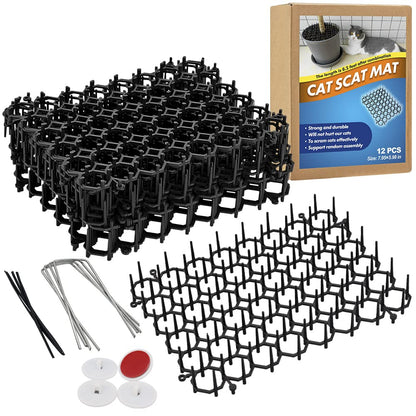 Ley's Vitervi Scat Mat for Cats, Cat Deterrent Mat with Spikes for Indoor/Outdoor, Pet Repellent Mats, Dog Network Digging Stopper Prickle Strip, 12 Pack/Set