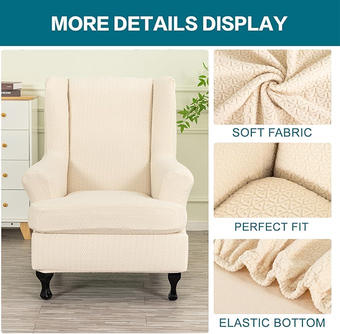 KRFOONN Stretch Wing Chair Slipcovers Jacquard 2 Piece Wingback Chair Covers