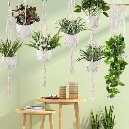 AroudightElive Plant Holder Basket Handmade Macrame Plant Hanger Flower Pot for wall Decoration countyard Garden Knotted Lifting(13)