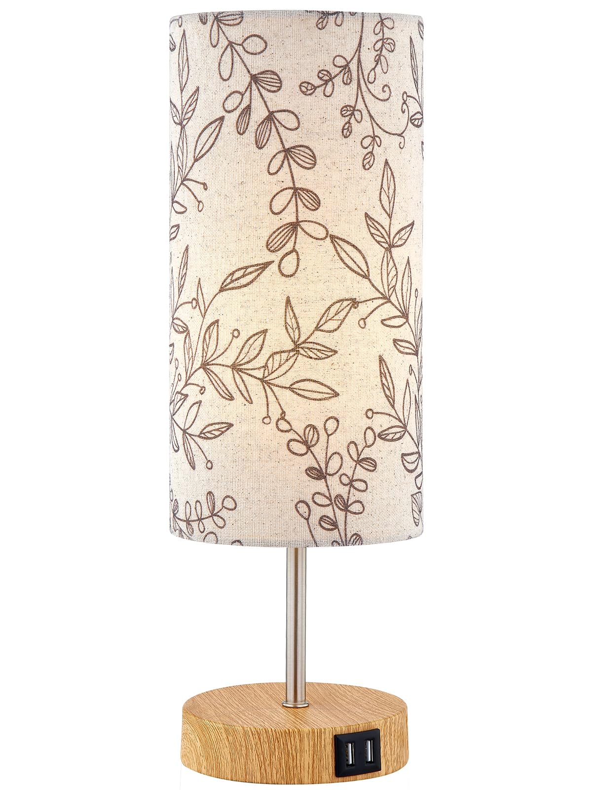 Bedside Touch Lamp, Wood Small Table lamp for Bedroom with 2 USB Charging Ports & Flower Fabric Shade, 3-Way Dimmable Nightstand Lamps for Living Room Office Reading Desk Home Dorm(LED Bulb Included)